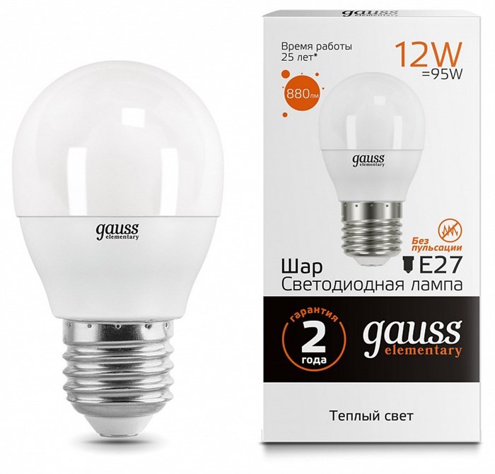 Лампа светодиодная Gauss LED Elementary E27 12Вт 3000K 53212 - фото 4641483