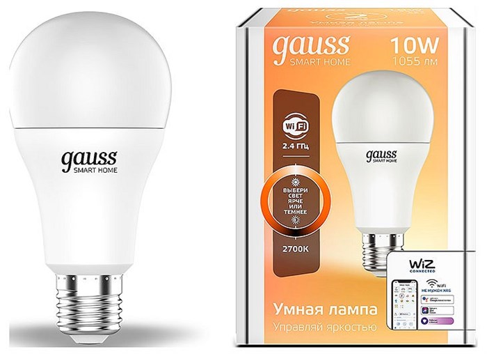 Лампа светодиодная с управлением через Wi-Fi Gauss Smart Home E27 10Вт 2700K 1070112 - фото 4641612