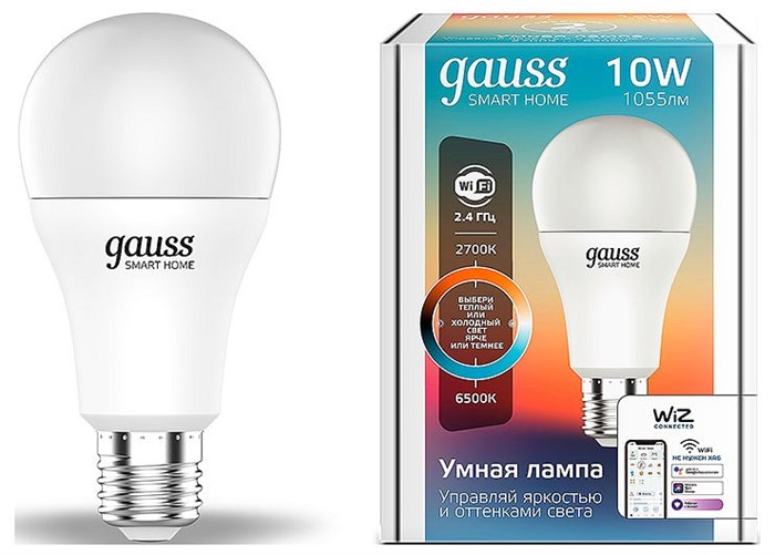 Лампа светодиодная с управлением через Wi-Fi Gauss Smart Home E27 10Вт 2700-6500K 1080112 - фото 4641620