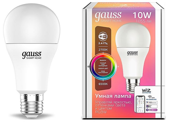 Лампа светодиодная с управлением через Wi-Fi Gauss Smart Home E27 10Вт 2700-6500K 1180112 - фото 4641628