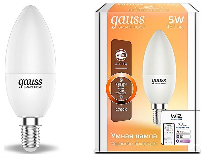 Лампа светодиодная с управлением через Wi-Fi Gauss Smart Home E14 5Вт 2700K 1100112 - фото 4641636