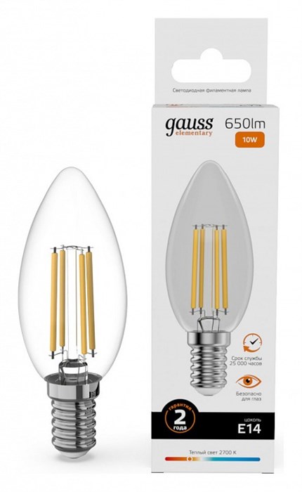 Лампа светодиодная Gauss Filament Elementary E14 10Вт 2700K 32110 - фото 4643869