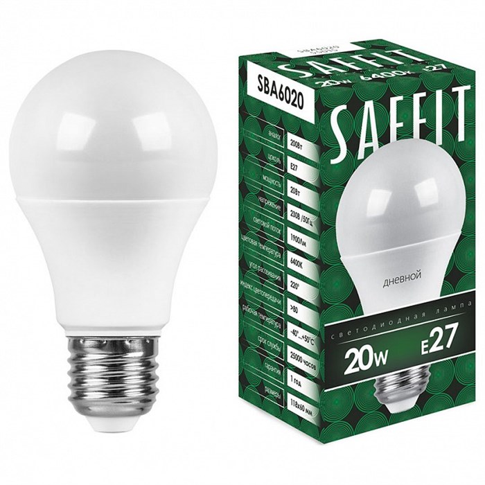 Лампа светодиодная Feron Saffit SBA6020 E27 20Вт 6400K 55015 - фото 4696858