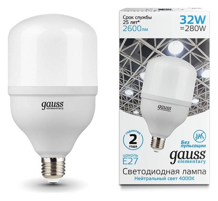 Лампа светодиодная Gauss Elementary LED T100 E27 32Вт 4000K 63223 - фото 4757157