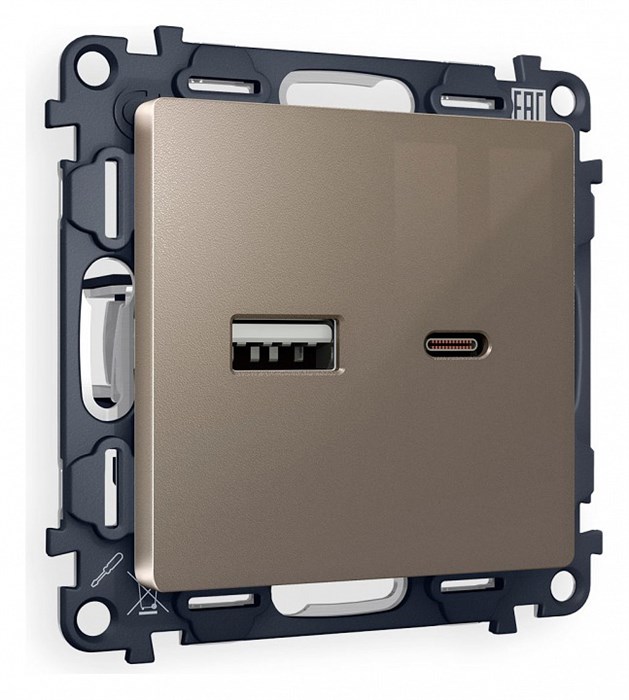 Розетка 2хUSB type A и C без рамки Ambrella Volt Quant MA641010 - фото 4905762