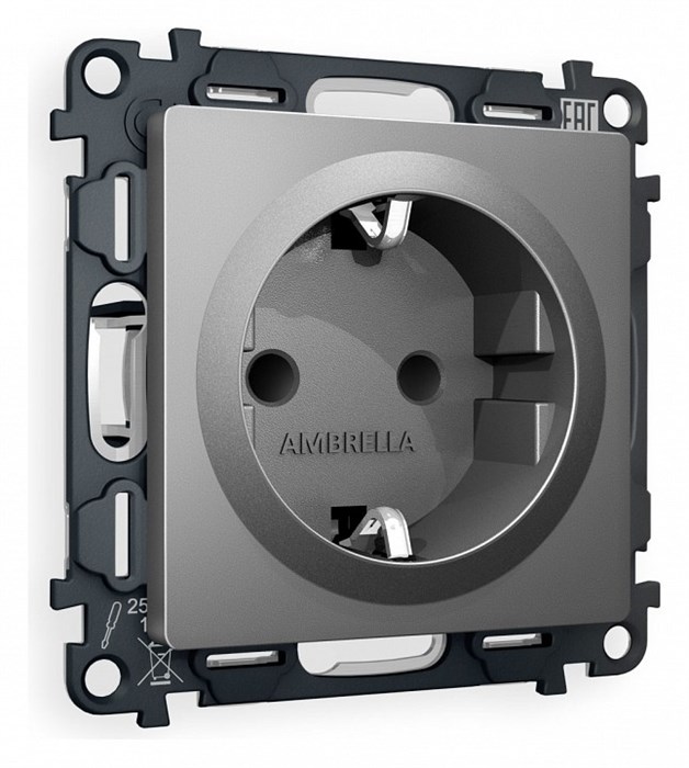 Розетка с заземлением и со шторкой, без рамки Ambrella Volt Quant MA657010 - фото 4909210