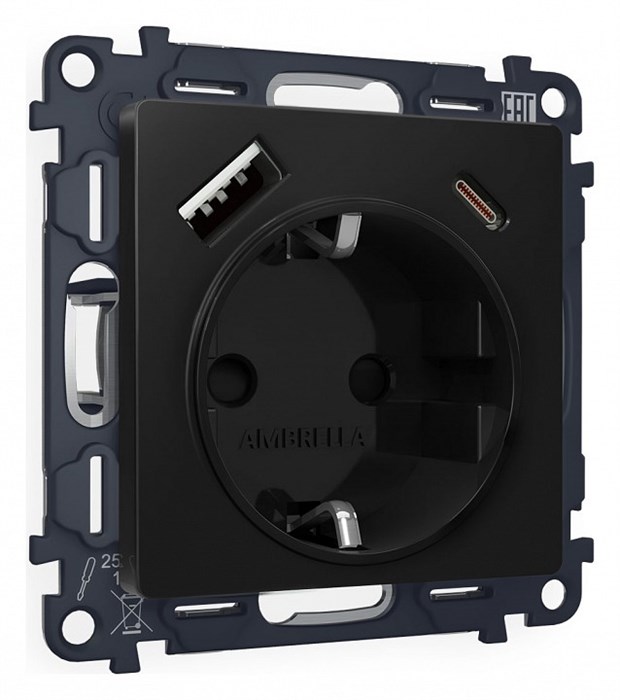 Розетка с заземлением и 2хUSB type A и C, без рамки Ambrella Volt Quant MA810010 - фото 4909313