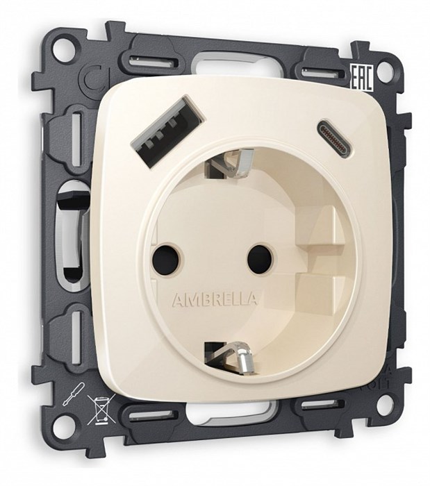 Розетка с заземлением и 2хUSB type A и C, без рамки Ambrella Volt Quant MO310010 - фото 4909492