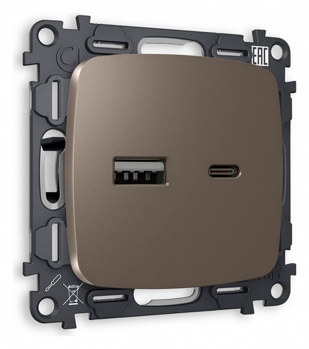 Розетка 2хUSB type A и C без рамки Ambrella Volt Quant MO641010 - фото 4909758