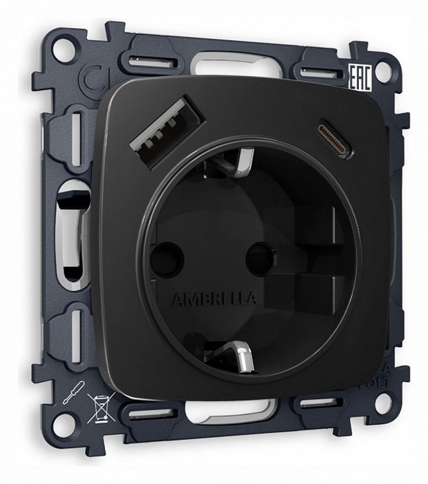 Розетка с заземлением и 2хUSB type A и C, без рамки Ambrella Volt Quant MO810010 - фото 4909938