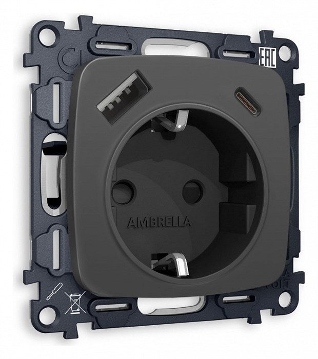 Розетка с заземлением и 2хUSB type A и C, без рамки Ambrella Volt Quant MO910010 - фото 4910028