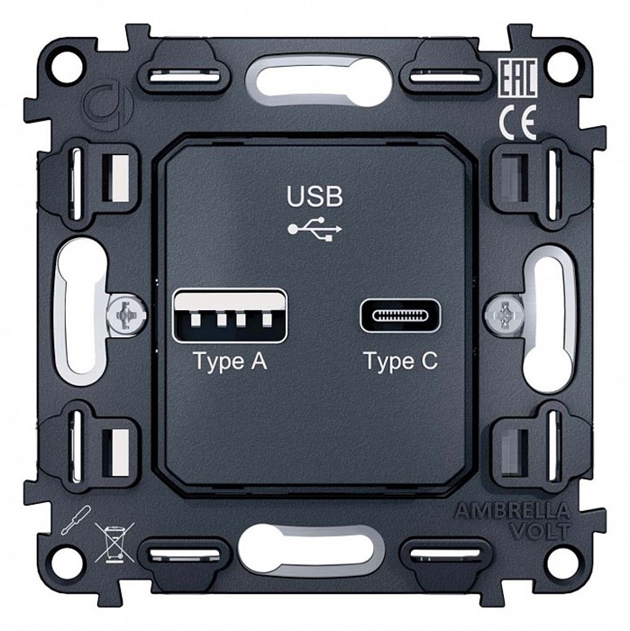 Механизм розетки 2хUSB type A и C Ambrella Volt Quant VM177 - фото 4910740