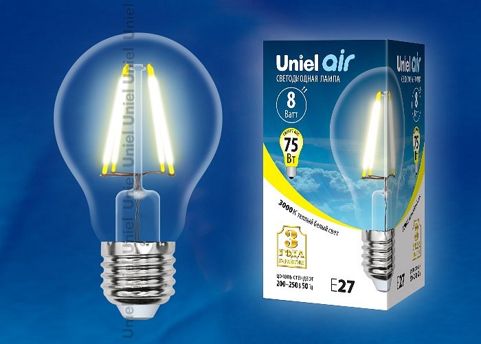 Лампа светодиодная Uniel Air E27 8Вт 3000K UL-00002210 - фото 4911280