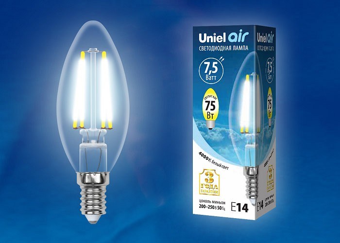 Лампа светодиодная Uniel Air E14 7.5Вт 4000K UL-00003247 - фото 4911281