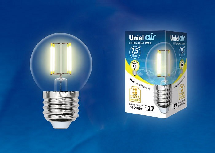 Лампа светодиодная Uniel Air E27 7.5Вт 3000K UL-00003252 - фото 4911292