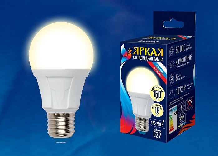 Лампа светодиодная Uniel Яркая E27 18Вт 3000K UL-00005036 - фото 4911311