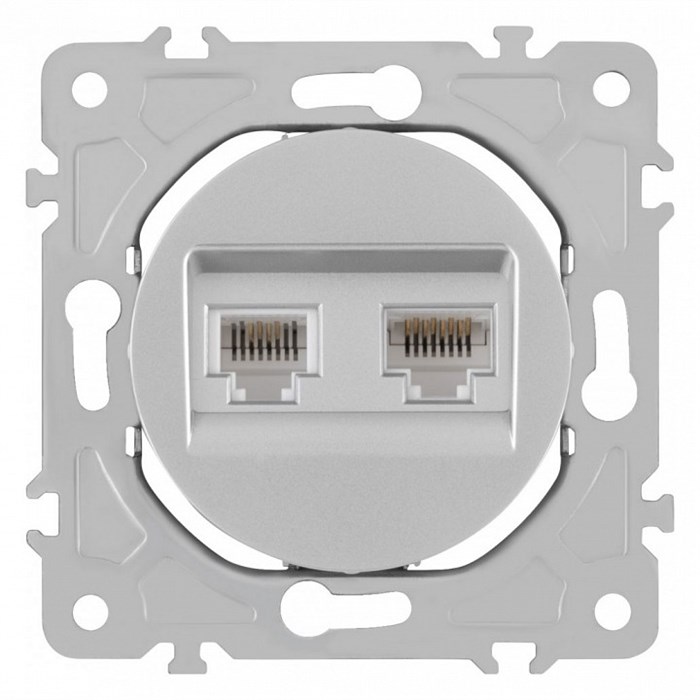 Розетка двойная RJ-11 и Ethernet RJ-45, без рамки Arte Milano am-202 202.44-1.silver - фото 4937316