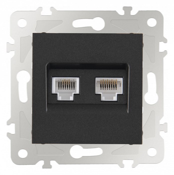 Розетка двойная RJ-11 и Ethernet RJ-45, без рамки Arte Milano am-203 203.44-1.black - фото 4937967