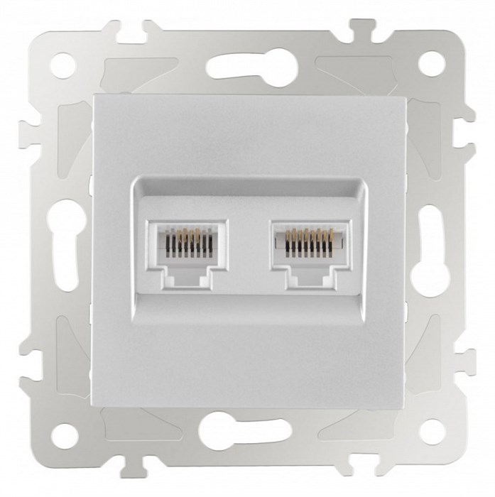 Розетка двойная RJ-11 и Ethernet RJ-45, без рамки Arte Milano am-203 203.44-1.silver - фото 4937979