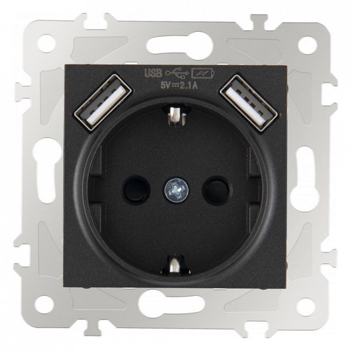 Розетка с заземлением и со шторкой и 2хUSB, без рамки Arte Milano am-203 203.47-1.black - фото 4938063