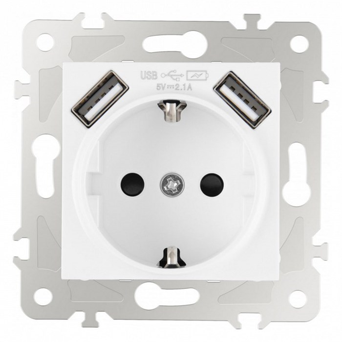 Розетка с заземлением и со шторкой и 2хUSB, без рамки Arte Milano am-203 203.47-1.white - фото 4938081
