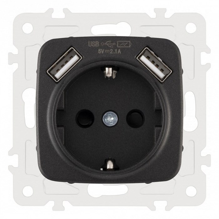 Розетка с заземлением и со шторкой и 2хUSB, без рамки Arte Milano am-205 205.47-1.black - фото 4938439