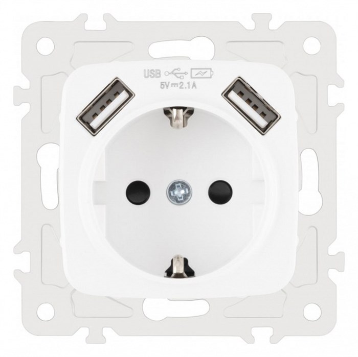 Розетка с заземлением и со шторкой и 2хUSB, без рамки Arte Milano am-205 205.47-1.white - фото 4938451