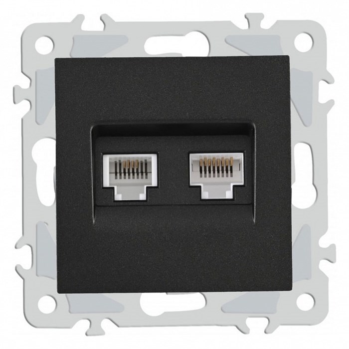 Розетка двойная RJ-11 и Ethernet RJ-45, без рамки Arte Milano am-206 206.44-1.black - фото 4938722