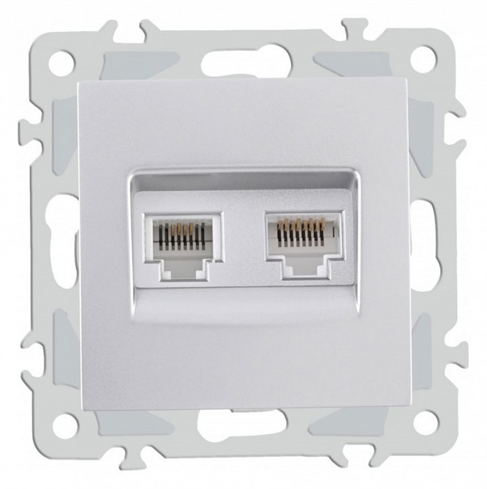 Розетка двойная RJ-11 и Ethernet RJ-45, без рамки Arte Milano am-206 206.44-1.silver - фото 4938730