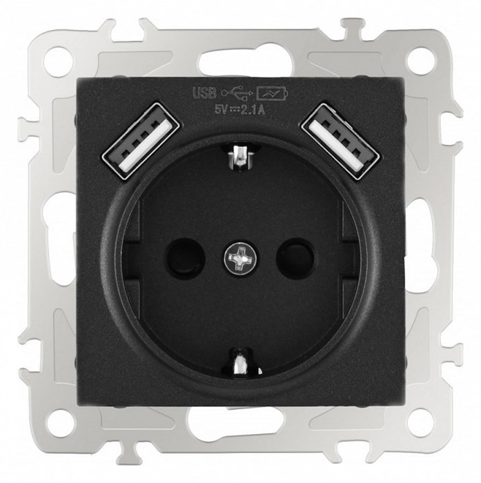 Розетка с заземлением и со шторкой и 2хUSB, без рамки Arte Milano am-206 206.47-1.black - фото 4938770