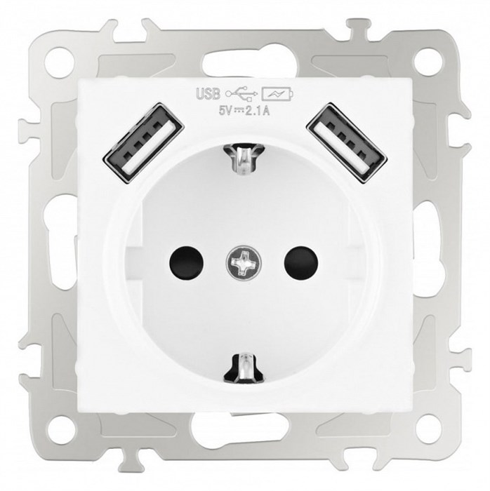 Розетка с заземлением и со шторкой и 2хUSB, без рамки Arte Milano am-206 206.47-1.white - фото 4938782