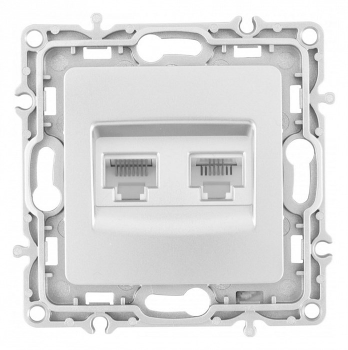 Розетка двойная RJ-11 и Ethernet RJ-45, без рамки Arte Milano am-217 217.44-1.silver - фото 4939063