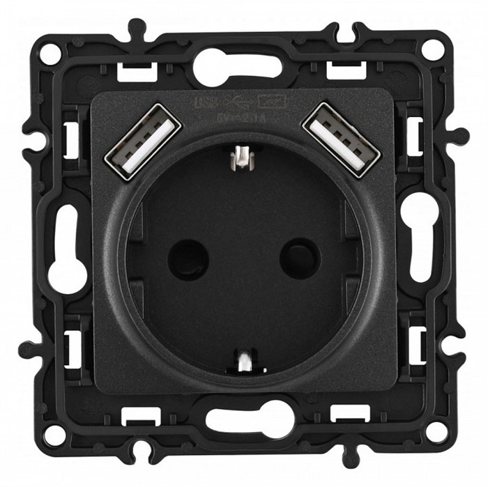 Розетка с заземлением и со шторкой и 2хUSB, без рамки Arte Milano am-217 217.47-1.black - фото 4939120