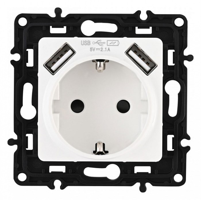 Розетка с заземлением и со шторкой и 2хUSB, без рамки Arte Milano am-217 217.47-1.white - фото 4939132