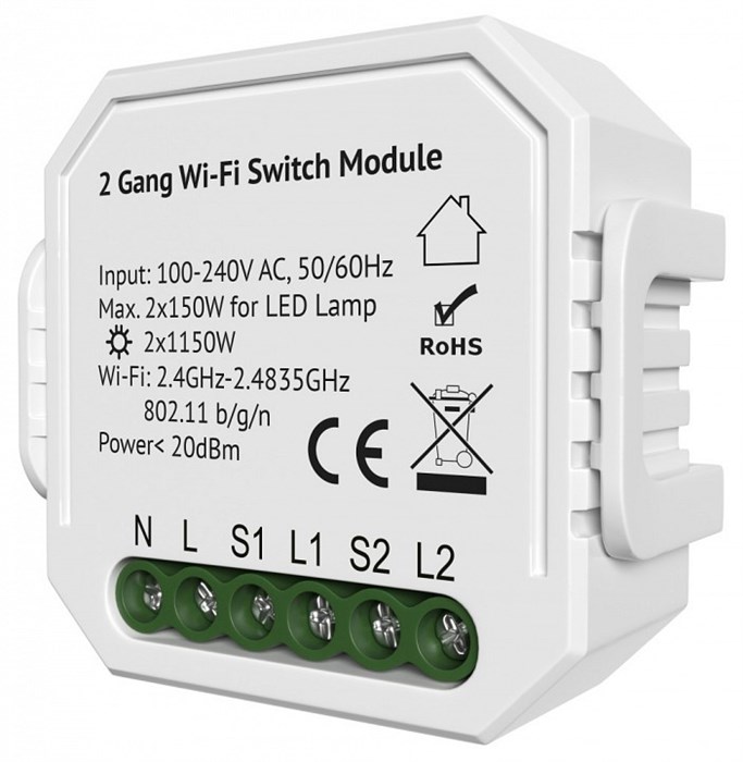 Контроллер-выключатель Wi-Fi для смартфонов и планшетов Denkirs Relay RL1002-SM/1 - фото 4949991