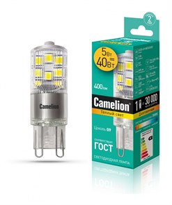 Светодиодная лампа G9 5W 3000K (теплый свет) Camelion LED5-G9-NF/830/G9 (13704)