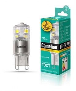 Светодиодная лампа G9 3W 3000K (теплый свет) Camelion LED3-G9-NF/830/G9 (13702)