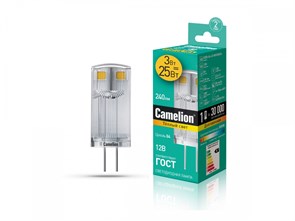 Светодиодная лампа G4 3W 3000K (теплый свет) Camelion LED3-G4-JC-NF/830/G4 (13700)