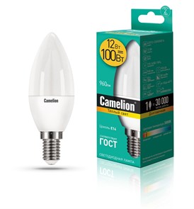 Светодиодная лампа E14 12W 3000К (теплый свет) Camelion LED12-C35/830/E14 (13687)