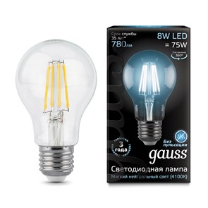 Лампа Gauss LED Filament A60 E27 8W 4100К (102802208)