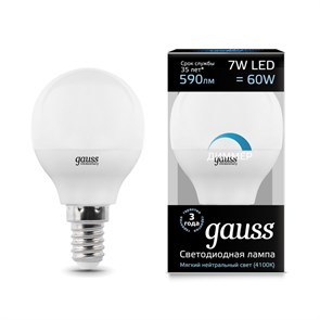 Лампа Gauss LED Globe-dim E14 7W 4100К диммируемая 105101207-D