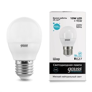 Лампа Gauss LED Elementary Globe 10W E27 4100K 1/10/100 53220