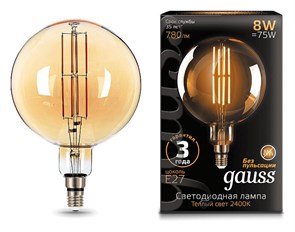 Лампа светодиодная Gauss LED Vintage Filament Flexible E27 8Вт 2400K 153802008