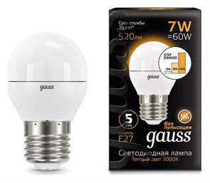 Лампа светодиодная Gauss LED Globe E27 7Вт 3000K 105102107-S