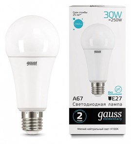 Лампа светодиодная Gauss Led Elementary A67 E27 30Вт 4100K 73229