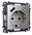 Розетка с заземлением и со шторкой и 2хUSB type A, без рамки Ambrella Volt Quant MA509010 - фото 4905575