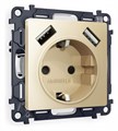 Розетка с заземлением и со шторкой и 2хUSB type A, без рамки Ambrella Volt Quant MA609010 - фото 4905663