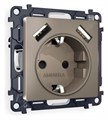 Розетка с заземлением и со шторкой и 2хUSB type A, без рамки Ambrella Volt Quant MA639010 - фото 4905756