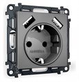 Розетка с заземлением и со шторкой и 2хUSB type A, без рамки Ambrella Volt Quant MA659010 - фото 4909216