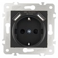 Розетка с заземлением и со шторкой и 2хUSB, без рамки Arte Milano am-203 203.47-1.black - фото 4938063